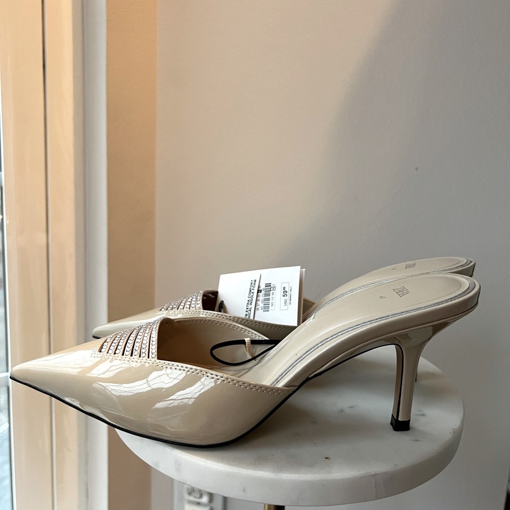 Zara cream heels with rhinestones